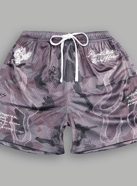 DARC SPORT迷彩速干网眼短裤潮流印花休闲中裤户外田径撸铁健身裤