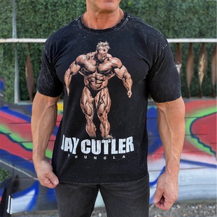 健身上衣 宽松休闲男短袖 YOUNGLA联名Jay Cutler水洗棉t恤潮流时尚