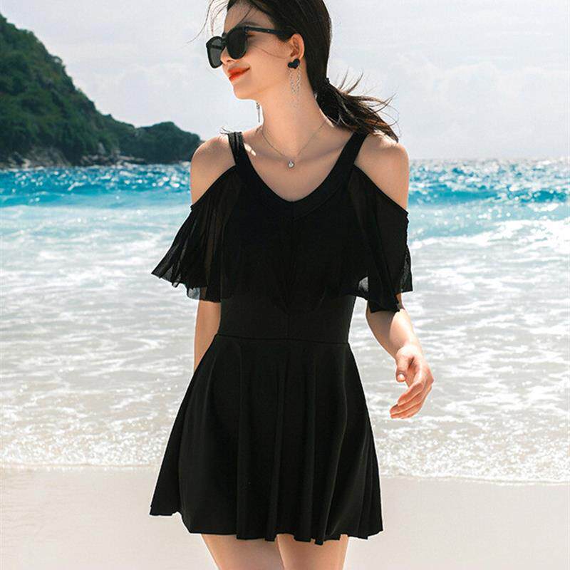 新款连体泳衣女泡温泉高级感微胖遮肉显瘦保守海边度假游泳装