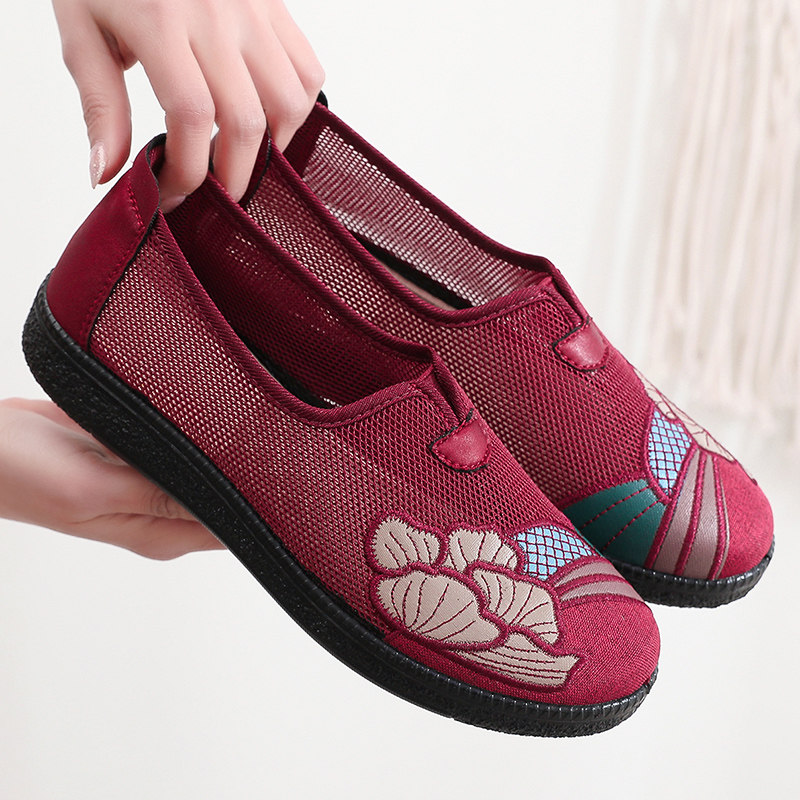 老北京布鞋女休闲防滑平底老太太鞋轻便一脚蹬网鞋透气网面妈妈鞋