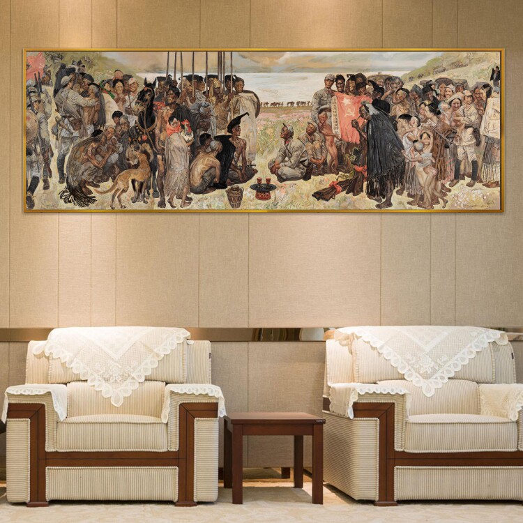 彝海结盟红军长征革命战争油画会议室墙画会客厅壁画走廊装饰画