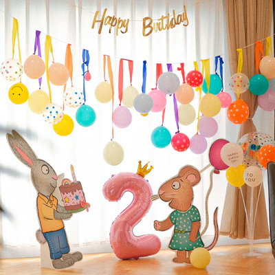 波西和皮普生日布置装饰场景2岁男孩女宝宝气球儿童3岁kt板背景墙