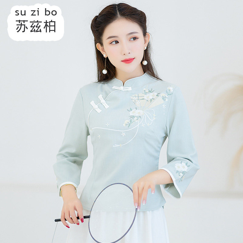 民国风女装改良汉服旗袍上衣初秋唐装中国风大码棉麻茶服两件套