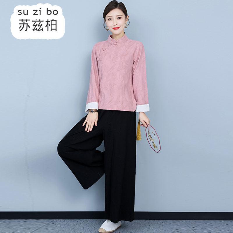 秋冬汉服中国风改良旗袍加厚唐装茶服民国复古中医馆采耳师工作服