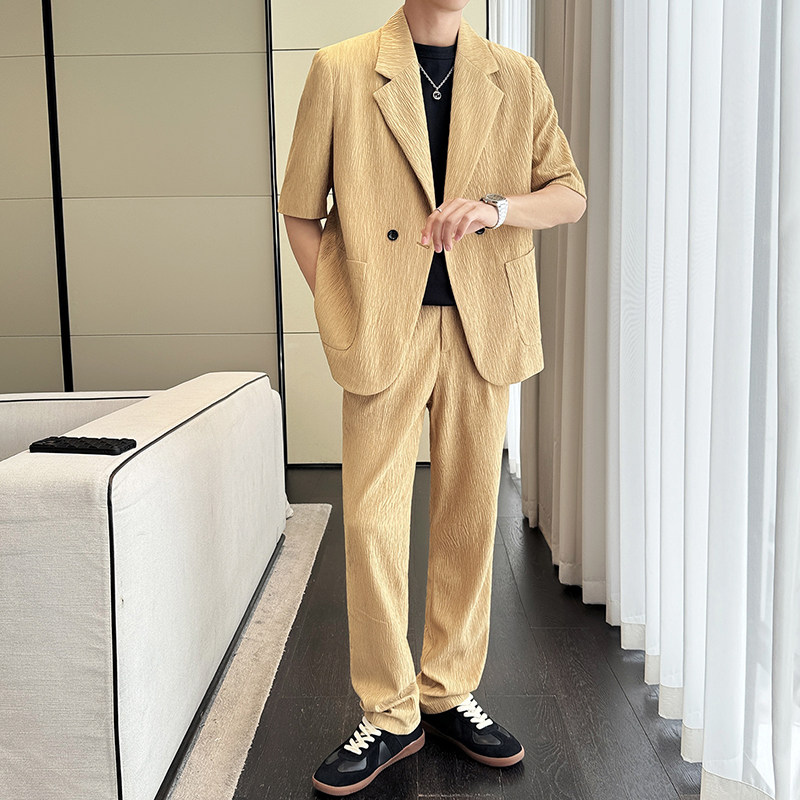 冰丝垂感西服宽松休闲直筒阔腿裤西装套装2306-P185,男装西服套装,星座1606