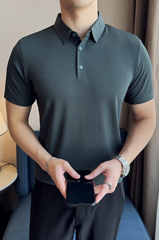 华夫格冰丝无痕高弹薄款PLO衫上衣男短袖2805-P58,男装Polo衫,星座1606