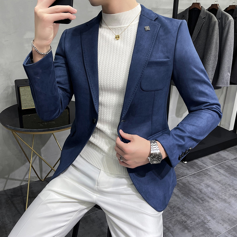 2024秋冬新款麂皮绒韩版修身西装1606-9928-P115控价168,男装西服套装,星座1606