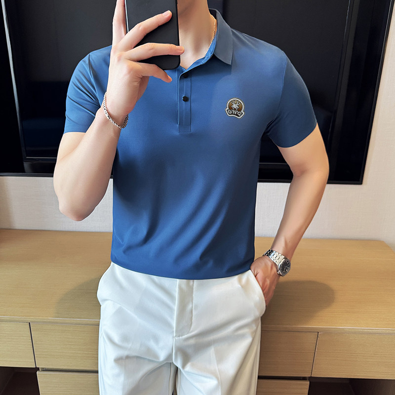 夏季男士PLO衫冰丝无痕刺绣高弹力上衣男短袖2203-P58,男装Polo衫,星座1606
