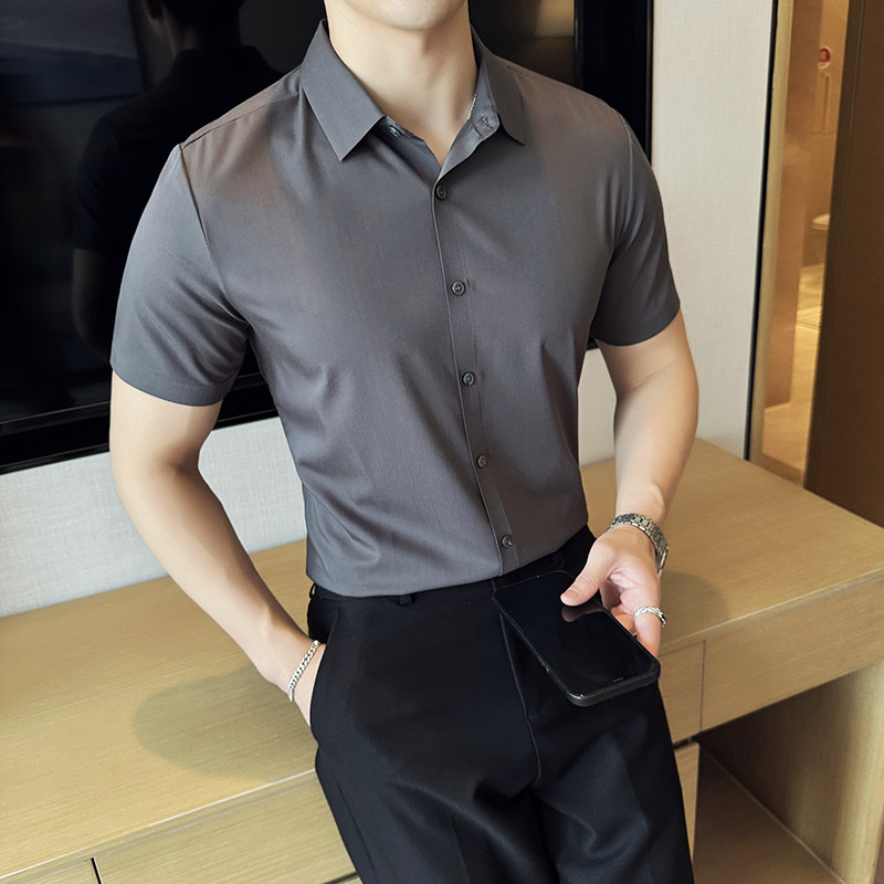 高级无痕衬衫商务修身短袖翻领衬衣男2811-P62,男装衬衫,星座1606