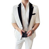 夏季薄款时尚拼接小西装九分裤西服套装2401-P210，男装西服套装，星座1606