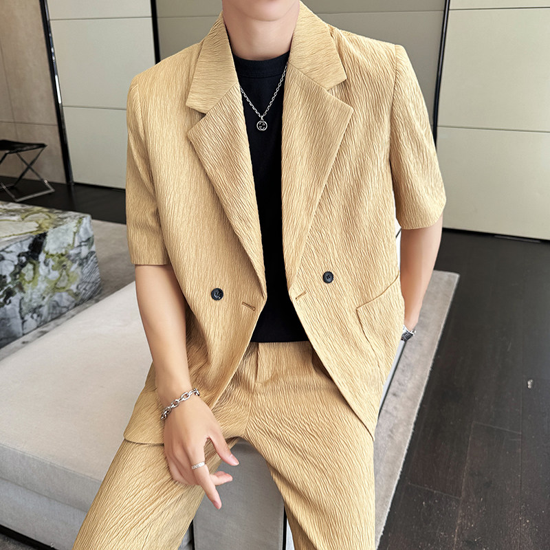 冰丝垂感西服宽松休闲直筒阔腿裤西装套装2306-P185,男装西服套装,星座1606
