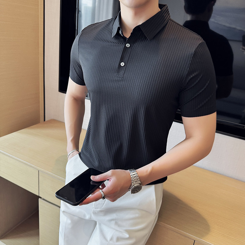 夏季男士PLO衫冰丝无痕条纹上衣男短袖2803-P52,男装Polo衫,星座1606