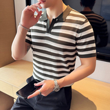 夏季男士PLO衫针织衫V领时尚设计拼色上衣男短袖1235-P55，男装Polo衫，星座1606