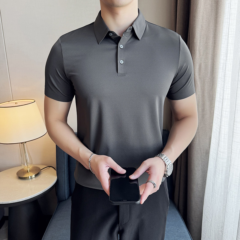 华夫格冰丝无痕PLO衫高弹上衣男短袖2809-P58图片
