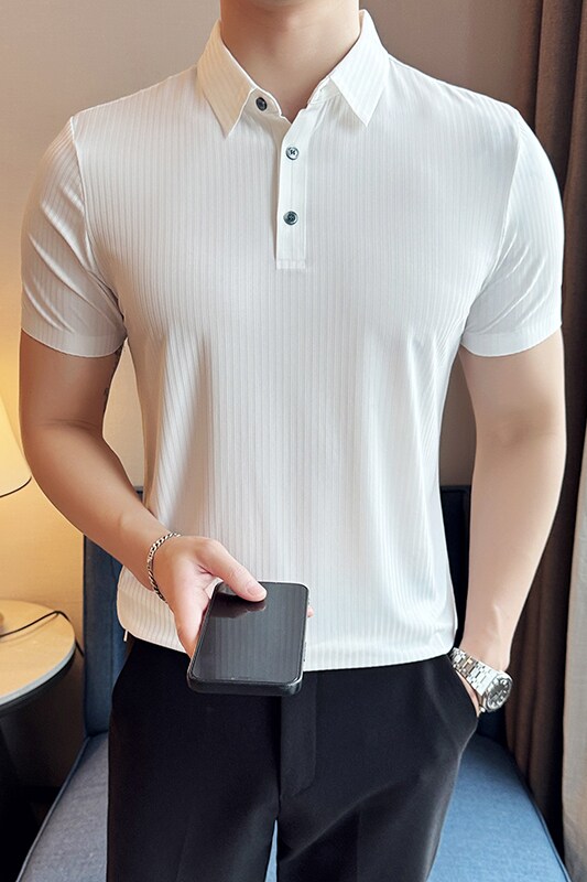 夏季男士PLO衫冰丝无痕条纹上衣男短袖2803-P52,男装Polo衫,星座1606
