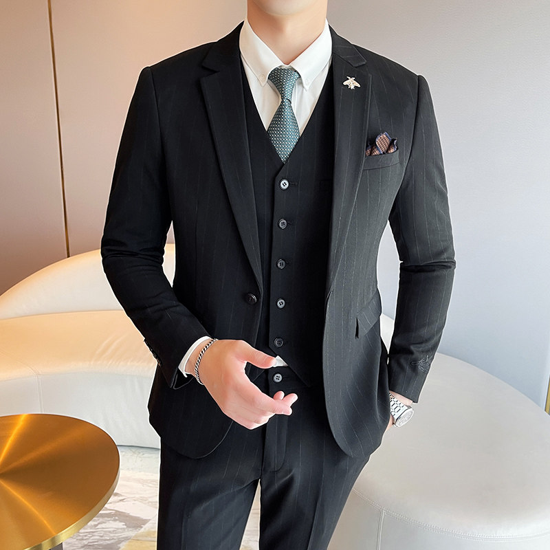 2024秋冬新款男士西服韩版修身条纹西装三件套1606-1607-P245,男装西服套装,星座1606