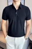棋盘格冰丝无痕PLO衫高弹上衣男短袖2813-P58，男装Polo衫，星座1606