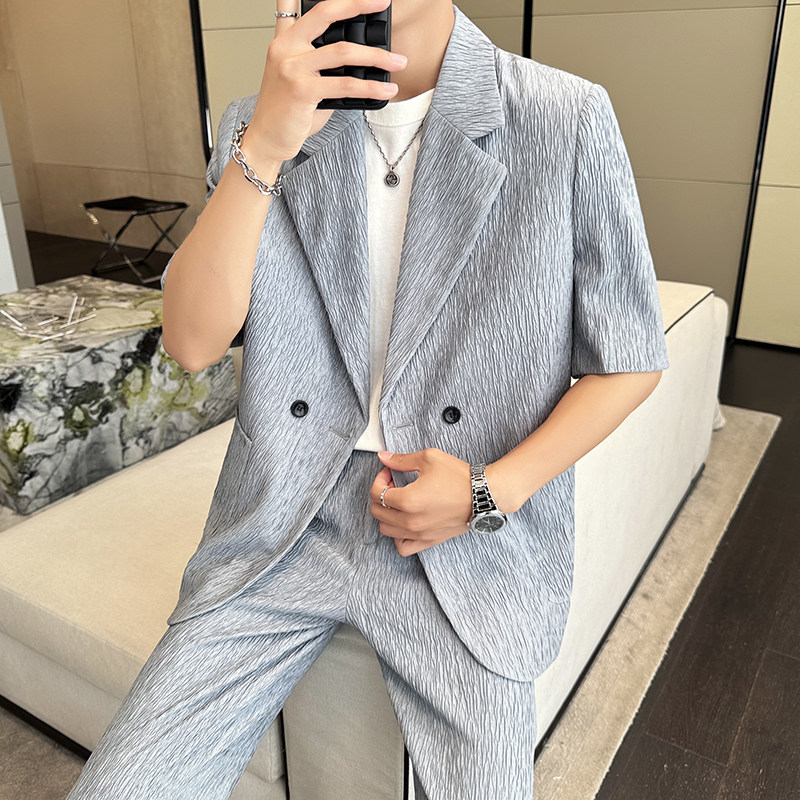 冰丝垂感西服宽松休闲直筒阔腿裤西装套装2306-P185,男装西服套装,星座1606