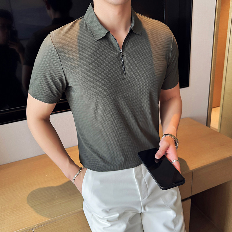 华夫格冰丝无痕PLO衫拉链上衣男短袖2815-P63,男装Polo衫,星座1606