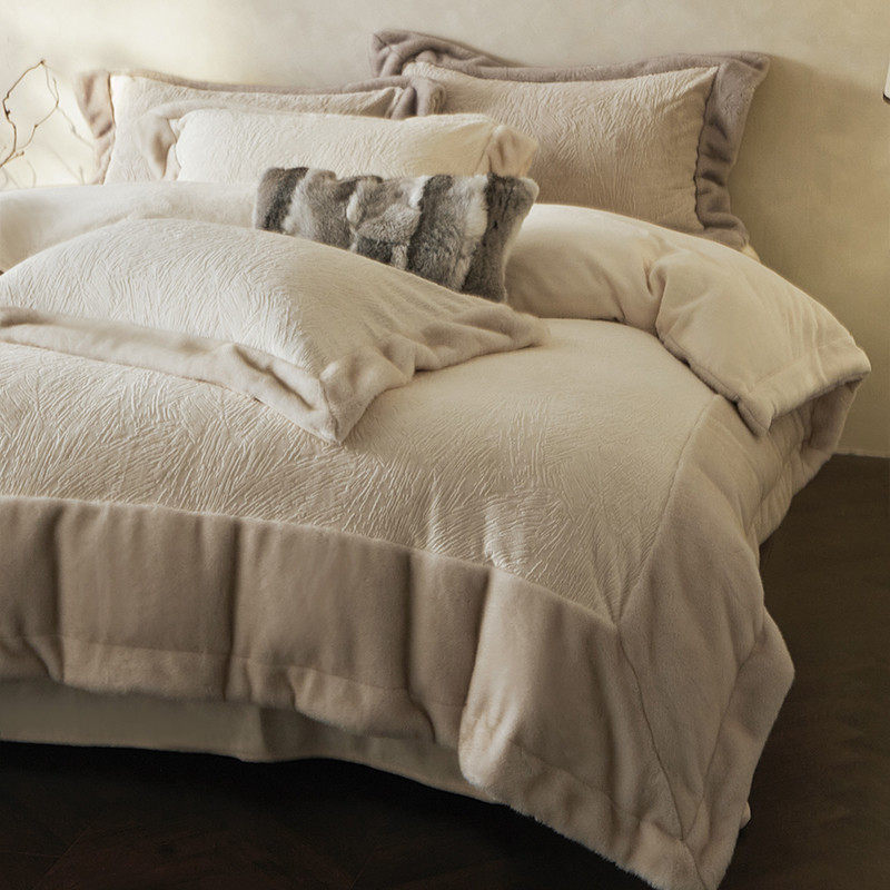 轻奢高级感轻奢雕花牛奶绒四件套冬季水貂绒加厚保暖珊瑚绒床笠,床上用品,床品套件/四件套/多件套,淘宝优惠券,粉丝福利购,淘宝优惠卷