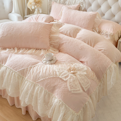 冬季粉色少女加厚牛奶绒四件套