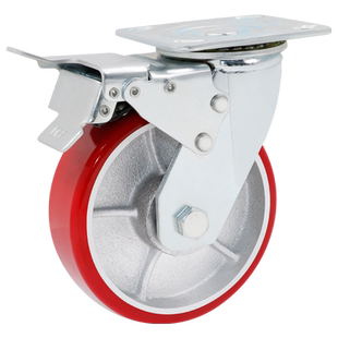 韵狮6寸脚轮铁芯聚氨酯轮4寸5寸8寸带刹车万向轮器械设备工业脚轮