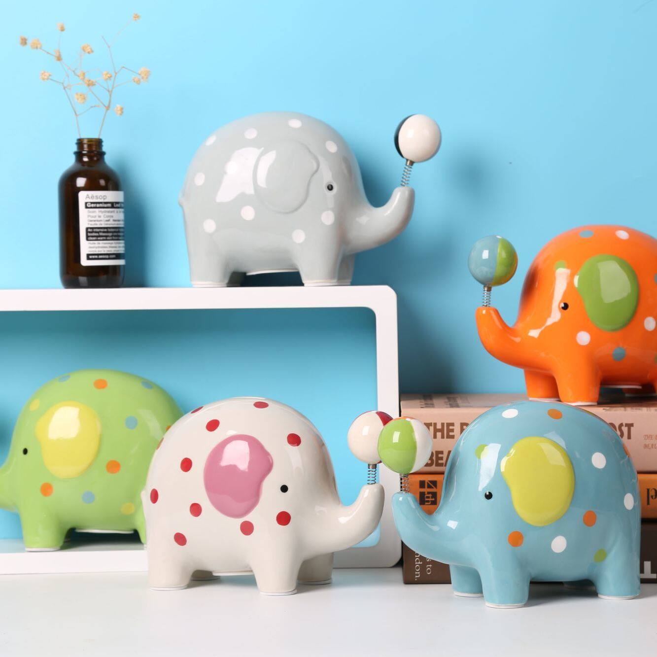 可爱吉祥小象存钱罐创意陶瓷卡通存零钱罐儿童储钱罐生日节日礼物