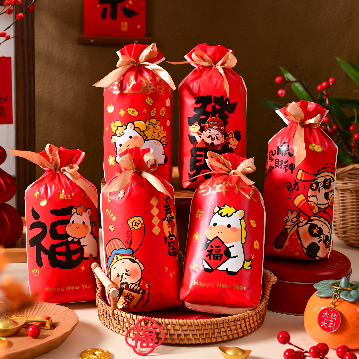 马年糖果包装袋零食饼干曲奇烘焙礼品礼物雪花酥束口袋子2026新年,厨房/烹饪用具,点心包装盒/包装袋,淘宝优惠券,粉丝福利购,淘宝优惠卷