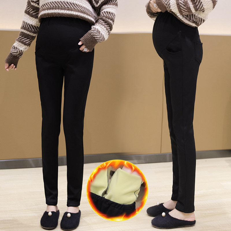 孕妇裤子秋季外穿黑色小脚裤大码长裤时尚牛仔打底裤加绒秋装秋冬