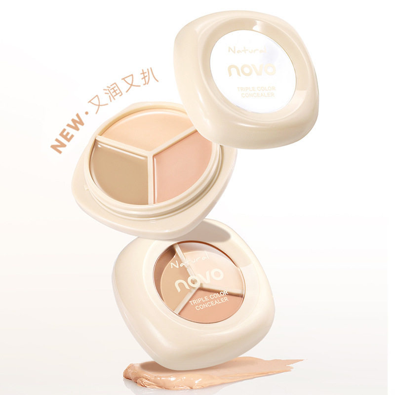 NOVO6272修润三色遮瑕膏超润奶油服帖不卡粉轻薄遮瑕ins学生平价