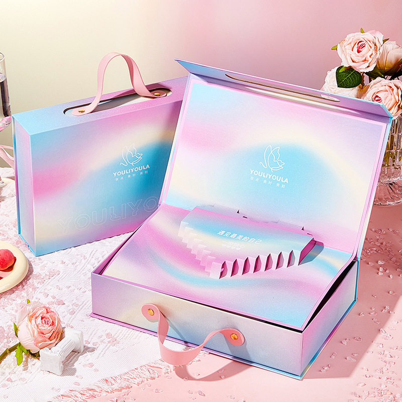 尤莉尤拉LED化妆镜礼盒桌面补光放大三面折叠贝壳镜送女友梳妆镜