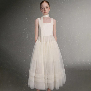 法式轻奢童装缎面背心网纱连衣裙女童秋季新款优雅轻盈蓬感裙子