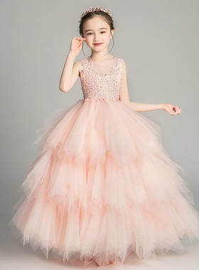 公主裙女童夏季高端花童婚礼小女孩走秀晚礼服小主持人钢琴演出服