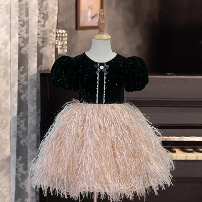 女童晚礼服轻奢小众高端儿童钢琴演出主持人生日公主裙秋冬款长袖