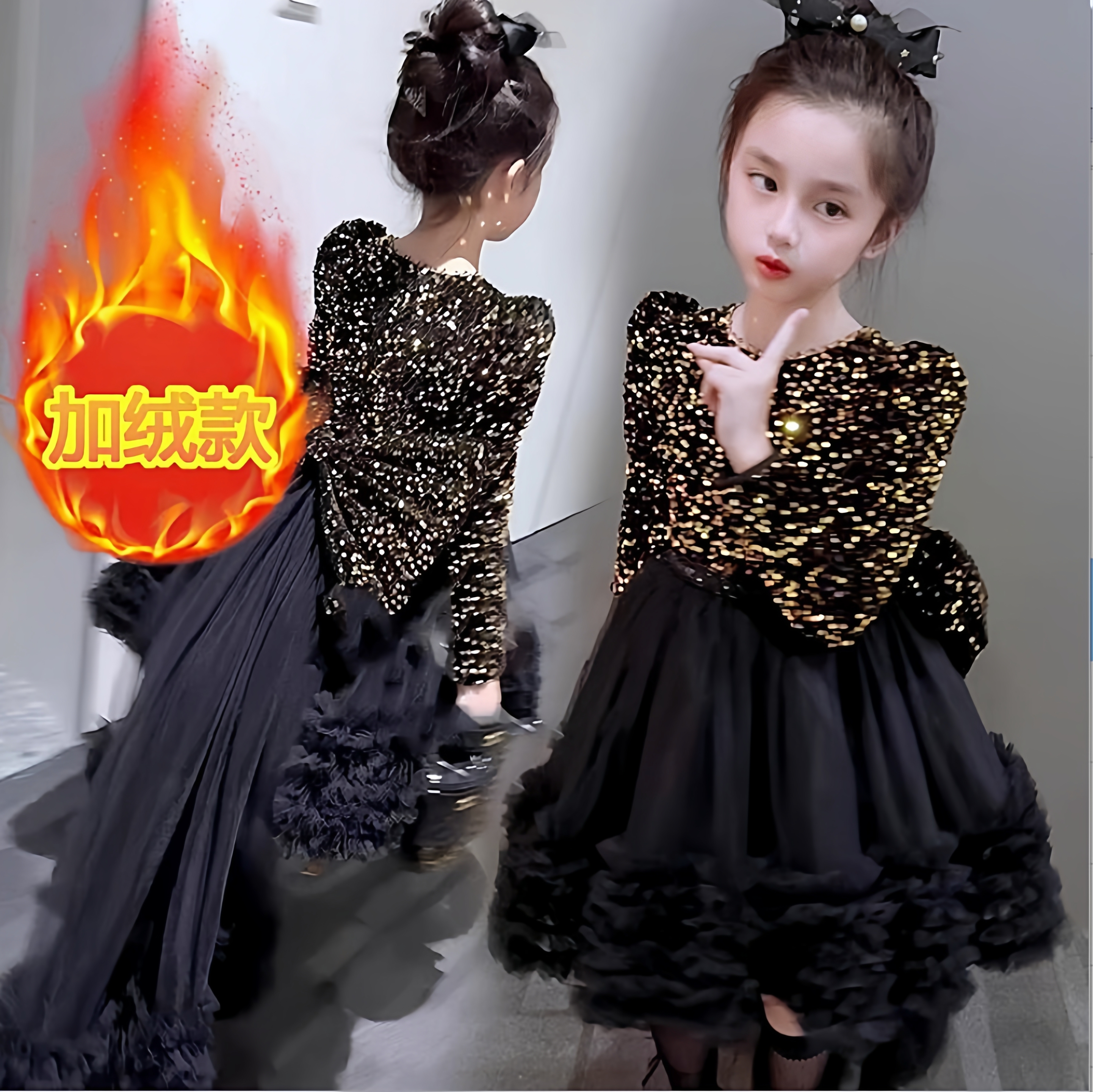 高端女童连衣裙2025秋冬款洋气丝绒蓬蓬纱裙子儿童公主裙生日礼服