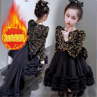 高端女童连衣裙2025秋冬款洋气丝绒蓬蓬纱裙子儿童公主裙生日礼服