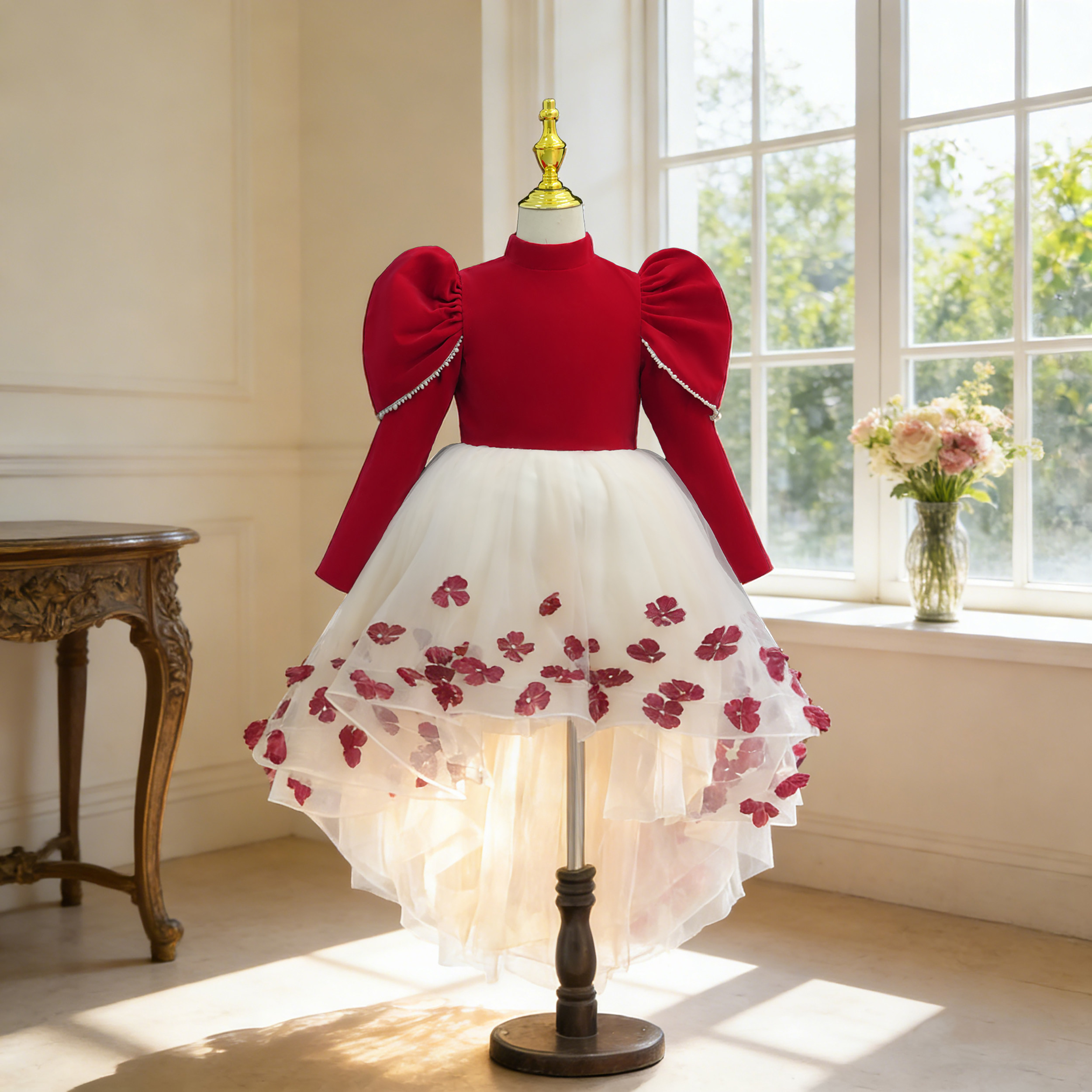 女童红色喜庆礼服冬季高端轻奢小众主持人公主裙儿童钢琴演奏演出,童装/婴儿装/亲子装,儿童礼服,淘宝优惠券,粉丝福利购,淘宝优惠卷