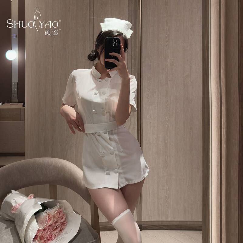 【白光】硕遥内衣性感护士制服纯欲睡衣圆领短裙绑带套装睡裙