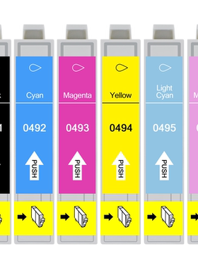T0491墨盒适用EPSON爱普生喷墨打印机T0492墨水盒T0493彩色T0494磨合T0495彩墨T0496墨水C13T049180六色墨合