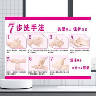 医院学校幼儿园六步六部七部法 新款 洗手间洗手法7步骤图片海报标识牌贴纸 医用标准步骤图 七步洗手法墙贴