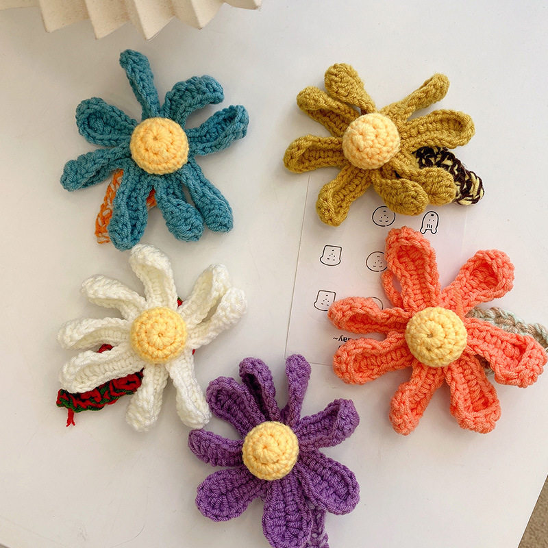 秋冬糖果色~手工编织毛线花朵发夹甜美可爱心刘海夹夹子发饰