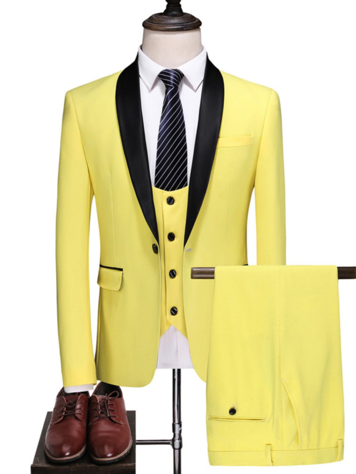 TRENDY MENS SUIT SET OF THREE PIECES SLIM GROOM WEDDING DRESS HIGH-END SHOW HOST SUIT SET