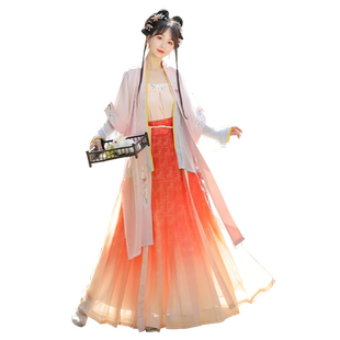 蝉佩原创宋制汉服女古装半袖长衫褙子齐腰襦裙中国风改良春夏套装