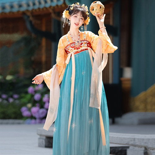 原创唐制汉服女成人古装中国风齐胸襦裙绝美超仙气飘飘日常款春季