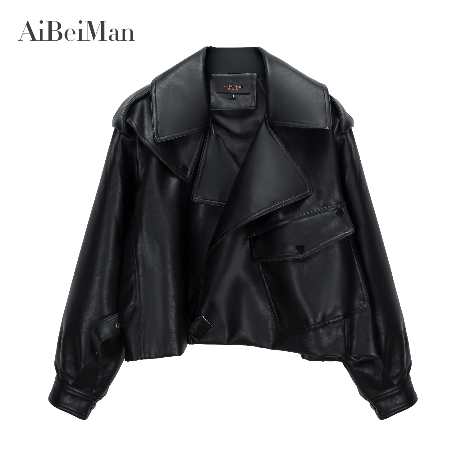 艾貝蔓時尚寬松短款皮衣女