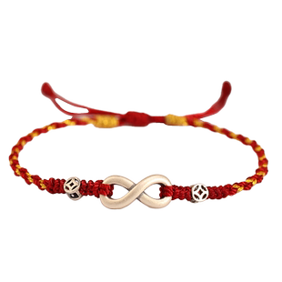 999足银八字钱币无限有钱纯银脚链编织情侣小脚绳本命年手链男女