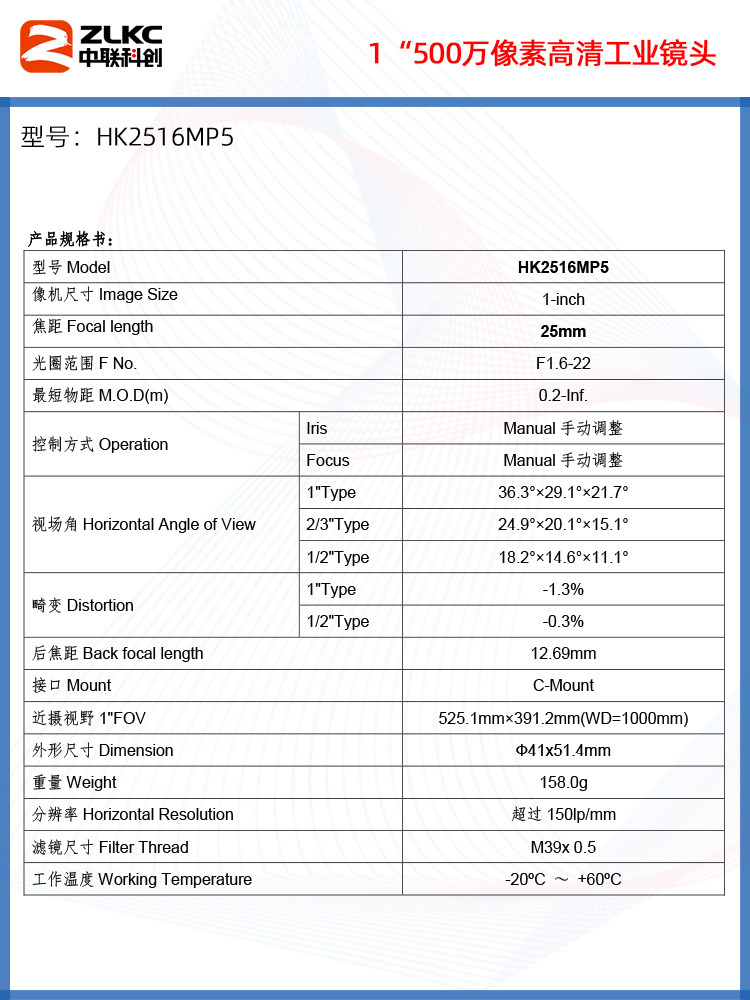 산업용 렌즈 25MM 수동 조리개 고정 초점 렌즈 1인치 500만 화소 렌즈 C-마운트 산업용 렌즈