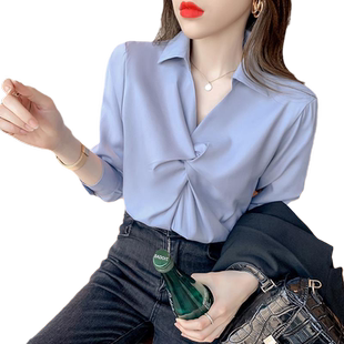 法式气质雪纺长袖衬衫女春秋季新款洋气设计感小众别致小衫上衣潮