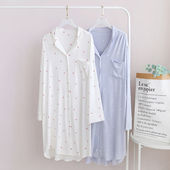 日系女春秋款 超仙睡裙女休闲宽松中长裙 睡裙莫代尔棉小清新长袖