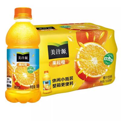 美汁源果粒橙酷儿橙汁桃汁300ml*瓶整箱小瓶网红果汁橙子味饮料